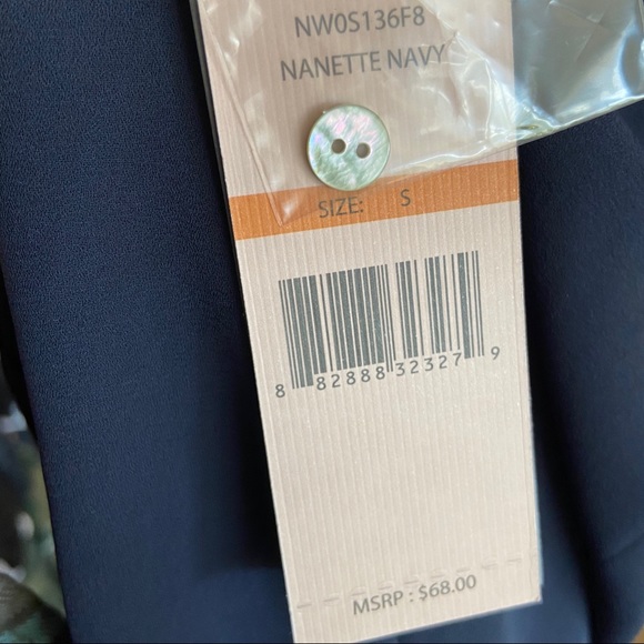 S NANETTE NANETTE LEPORE Pleated Hidden-Button Long-Sleeve Shirt Navy Blue - Picture 9 of 11